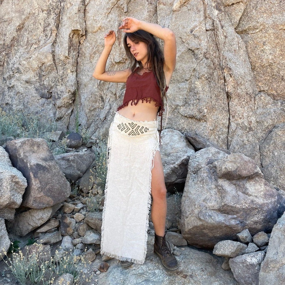 Handmade Tribal Festival Skirt – One Size -- Earthy Boho Forest Fairy